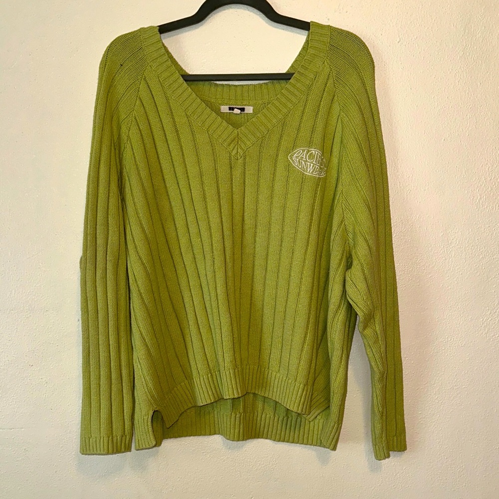 PacSun Olive V-Neck Ribbed Sweater